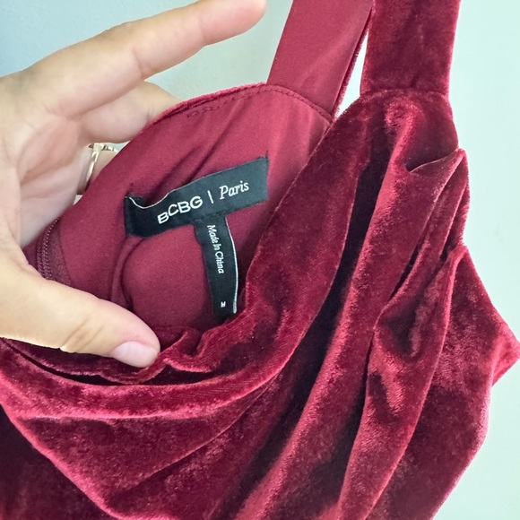 BCBG Paris Velvet Jumpsuit | Burgundy Cowl Neck Holiday Party Evening Outfit M - Picture 4 of 7